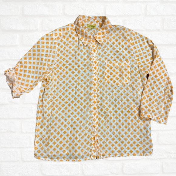 Roberta Roller Rabbit Robert Friedman Cotton Voile Button Down Shirt Orange Med - Picture 2 of 7